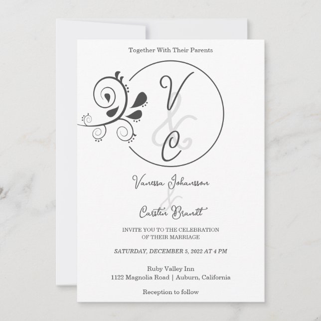 Chic Simple Floral Wedding Einladung (Vorderseite)