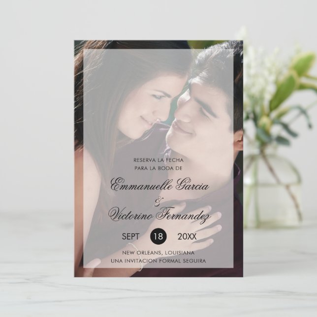 Chic Simple Foto Elegante Spanische Hochzeit Save The Date (Stehend Vorderseite)