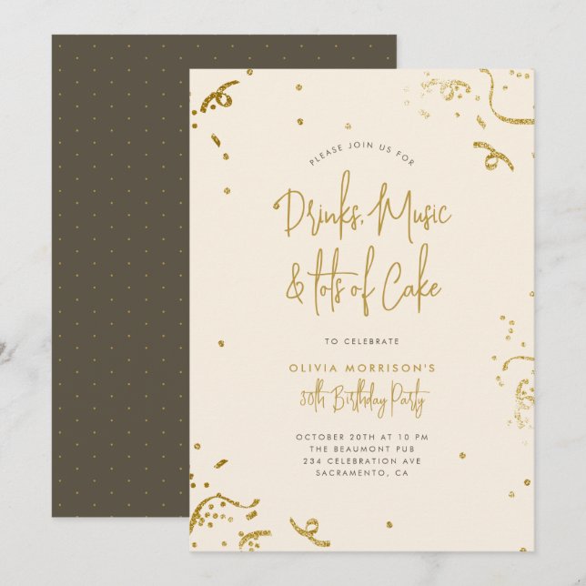 Chic Simple Gold Glitzer Confetti 30. Geburtstag Einladung (Vorne/Hinten)