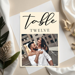 Chic Simple Ivory Couple Foto Wedding Tischnummer