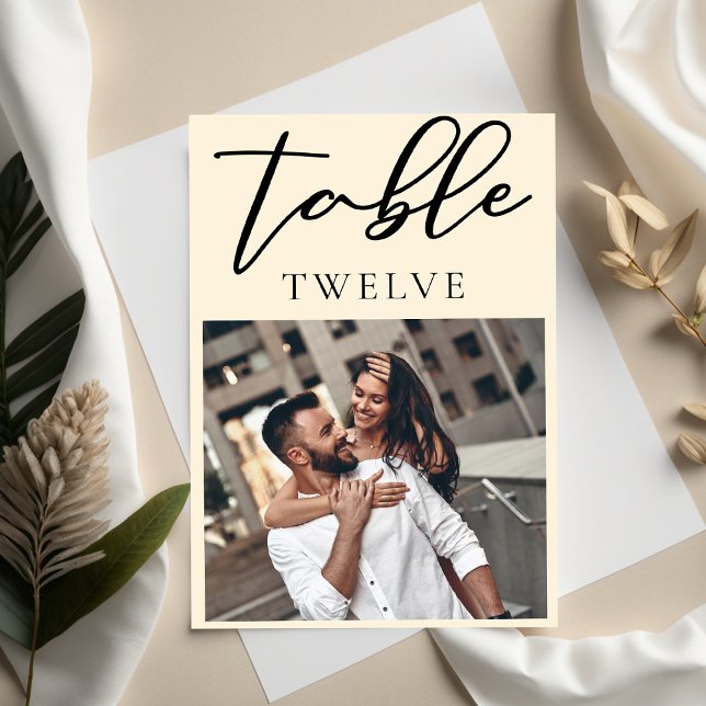 Chic Simple Ivory Couple Foto Wedding Tischnummer (Von Creator hochgeladen)