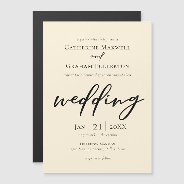 Chic Simple Ivory Typografy Wedding Magneteinladung (Vorne/Hinten)