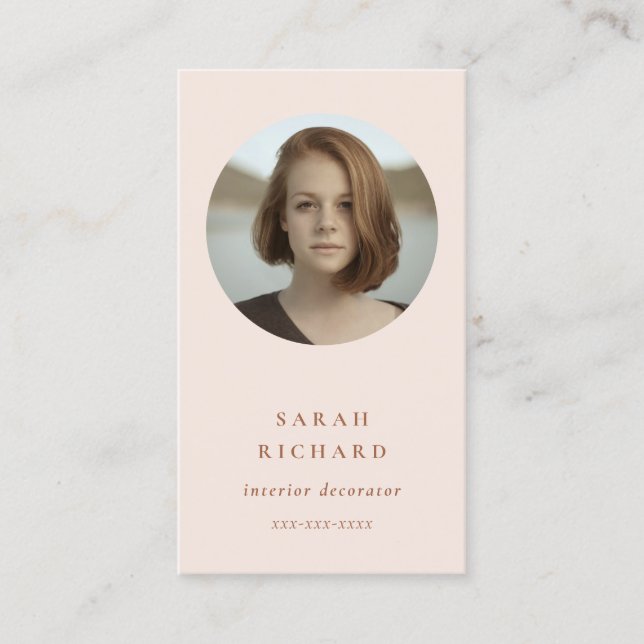 Chic Simple Minimal Blush Rose Berufliches Foto Visitenkarte (Vorderseite)