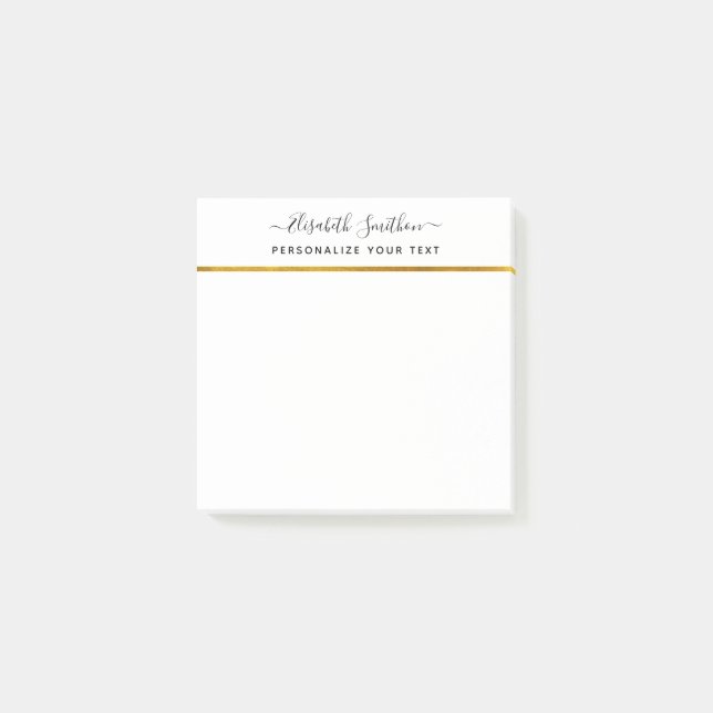 Chic Simple Minimal White Gold Personal Stationery Post-it Klebezettel (Vorderseite)