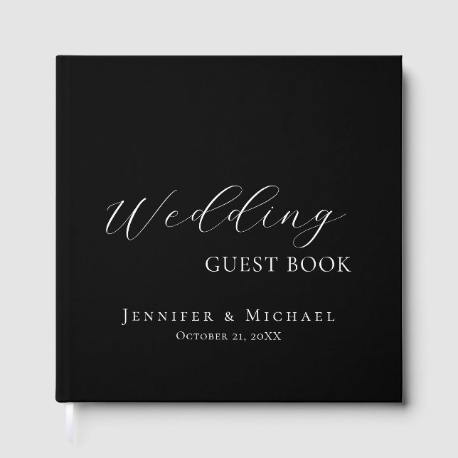 Chic Simple Minimalist Modern Plain Wedding Black Gästebuch (Vorderseite)