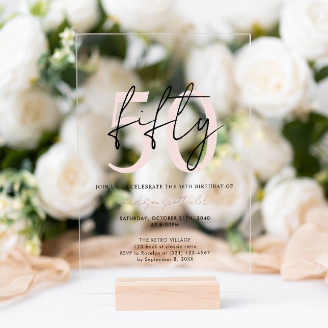 Chic Simple Minimalistisch Blush Pink 50. Brithday Acryleinladungen (Von Creator hochgeladen)