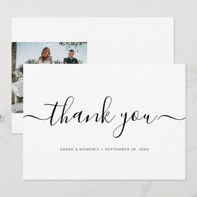 Chic Simple Minimalistisch Wedding Foto Dankeskarte (Vorne/Hinten)