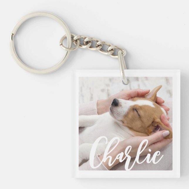 Chic Simple Modern Dog Name 2 Foto Schlüsselanhänger (Vorderseite)