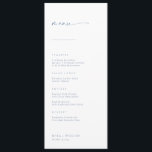 Chic   Simple Modern Script Wedding Menu | Blau Menükarte<br><div class="desc">Diese einfachen, modernen Menüs werden die perfekte Ergänzung zu den Räumlichkeiten Ihres Empfangs sein! Die handgeschriebene Skriptüberschrift gepaart mit Serif- und Sans-Serif-Schriftart verleihen diesen Menüs ein klassisches, sauberes Aussehen. Personalisieren Sie die Menüs mit Ihren Hochzeitsmenüpunkten und dem Namen des Paares und dem Hochzeitsdatum am Ende. Und Sie können unter der...</div>
