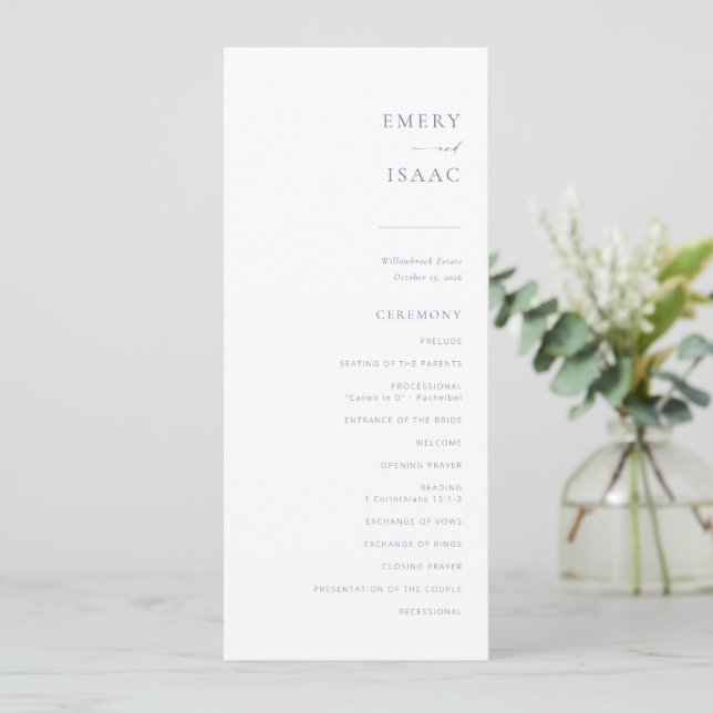 Chic + Simple Modern Script Wedding Programme | Bl (Debout devant)