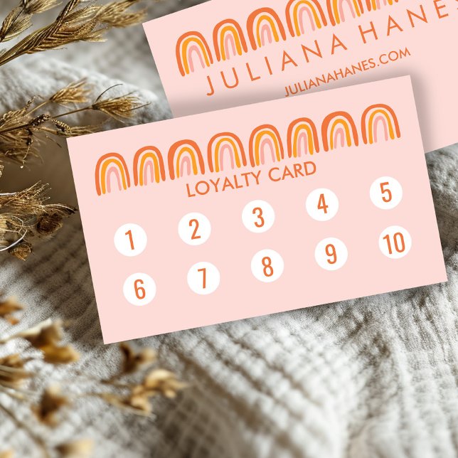 Chic Simple Pink Orange Rainbows 10 Treuekarte (Chic Simple Pink Orange Rainbows 10 Loyalty Card Business Card Modern Elegant Cute Feminine
)