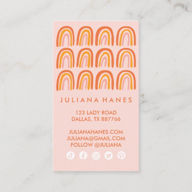 Chic Simple Pink Orange Rainbows Social Icons Treuekarte (Rückseite)