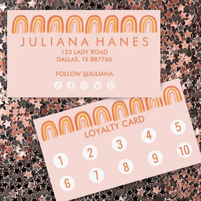 Chic Simple Pink Orange Rainbows Social Icons Treuekarte (Von Creator hochgeladen)