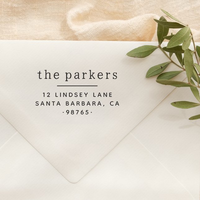Chic Simple Serif Familienname & Rücksendeadresse Permastempel (Rubber Stamp Mock-up)