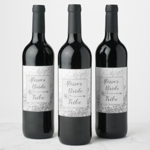 Chic Siver Confetti Personalisiert Bride Stamm Weinetikett