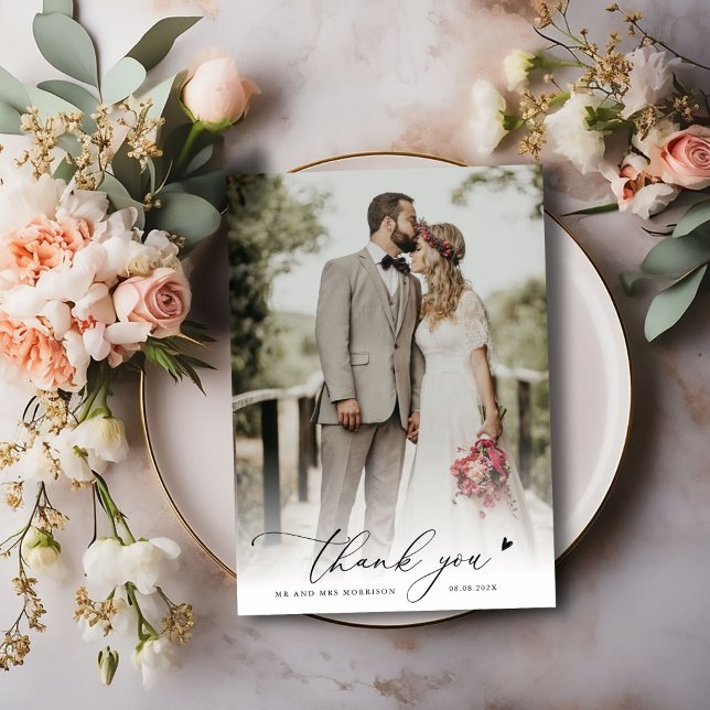 Chic Skript einfache Foto Hochzeit danke (Von Creator hochgeladen)