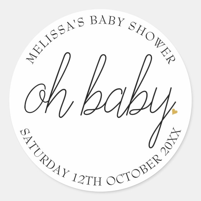 Chic Skript Gold Herz Babydusche oh Baby Runder Aufkleber (Vorderseite)