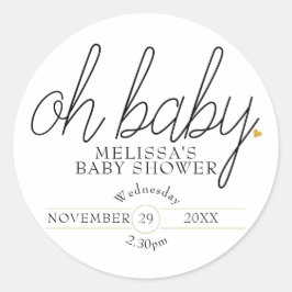 Chic Skript Gold Herz Babydusche oh Baby Runder Aufkleber