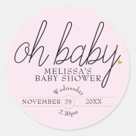 Chic Skript goldenes Herz Mädchen Dusche oh Baby Runder Aufkleber