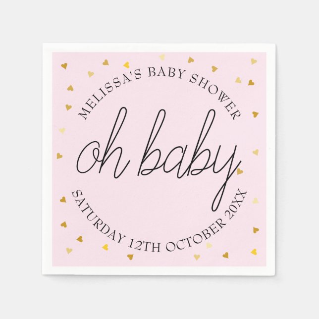 Chic Skript goldenes Herz Mädchen Dusche oh Baby Serviette (Vorderseite)