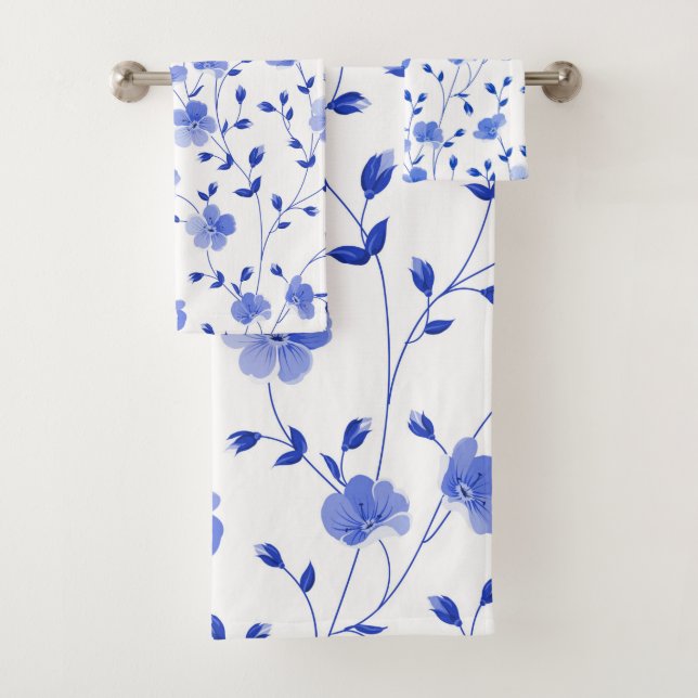 Chic Sky Blue Daisy Floral  Badhandtuch Set (Insitu)