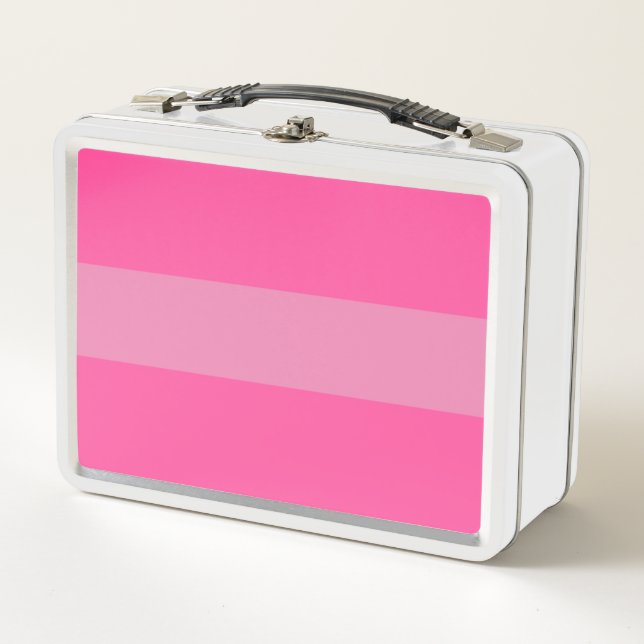 Chic Sleek Zwei Tone Bright Pink Nahtlose Streifen Metall Brotdose (Vorderseite)