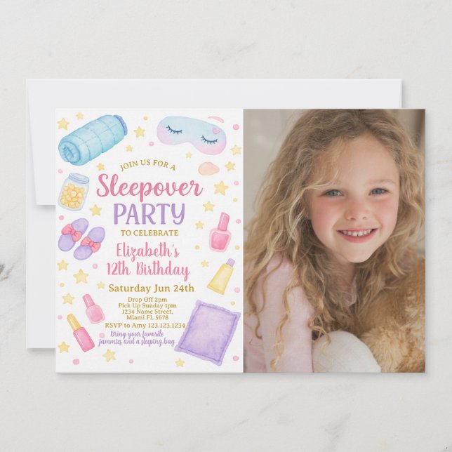 Chic Sleepover Anniversaire Invitation avec photo (Devant)