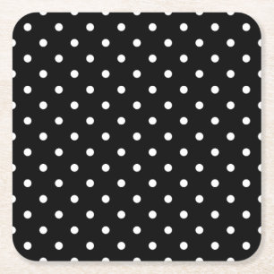 Chic Small White Polka hat schwarzen Hintergrund Rechteckiger Pappuntersetzer