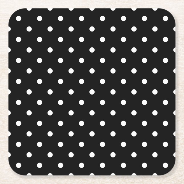 Chic Small White Polka hat schwarzen Hintergrund Rechteckiger Pappuntersetzer (Vorderseite)
