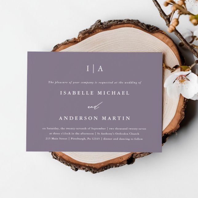 Chic Smoky Lila Monogram Wedding Einladung (Von Creator hochgeladen)