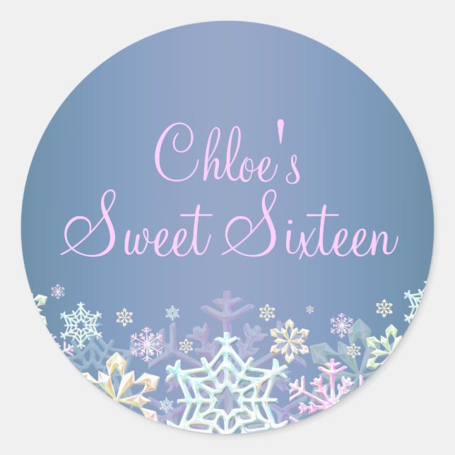 Chic Snowflake Blue Sweet 16 Aufkleber (Vorderseite)