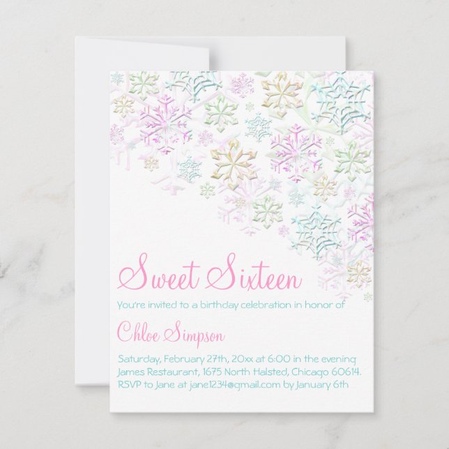 Chic Snowflake Sweet16 Invitation (Devant)