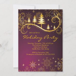 Chic Snowflakes Christmas Trees Holiday Party Einladung