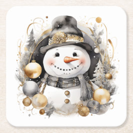 Chic Snowman: Black and Gold Holiday Charm Rechteckiger Pappuntersetzer