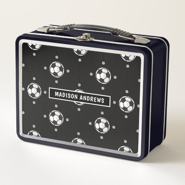 Chic Soccer Football Personalisiert Name Metall Brotdose (Vorderseite)