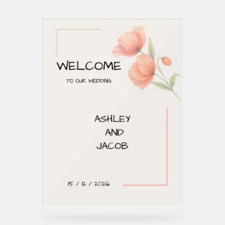 Chic Soft Sage Grün und Pfirsich Blumen Hochzeit W Acrylschild