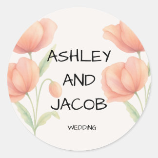 Chic Soft Sage Grün und Pfirsich Blumen Hochzeitsa Runder Aufkleber