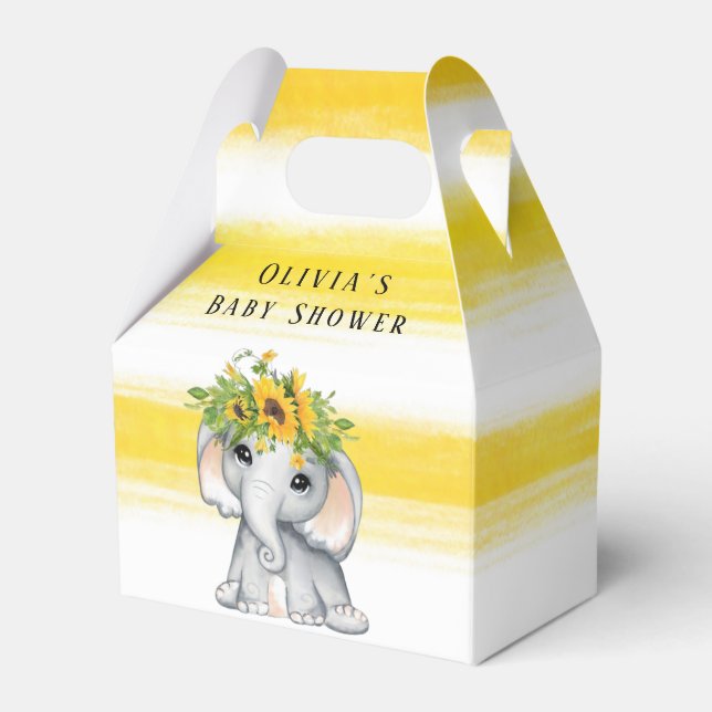 Chic Sonnenblume Elephant Stripes Babydusche Geschenkschachtel (Vorderseite)