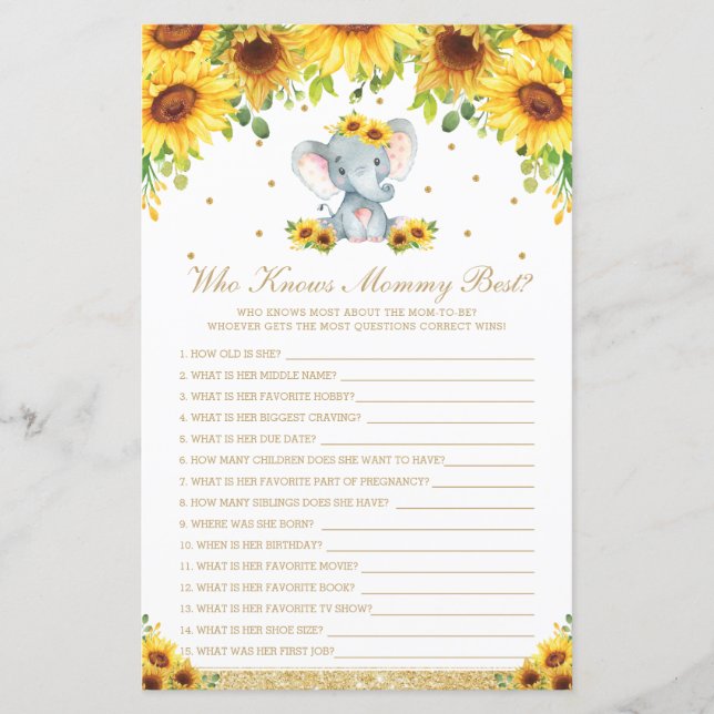 Chic Sonnenblumen Elefant, der Mommy Best Game ken (Vorderseite)