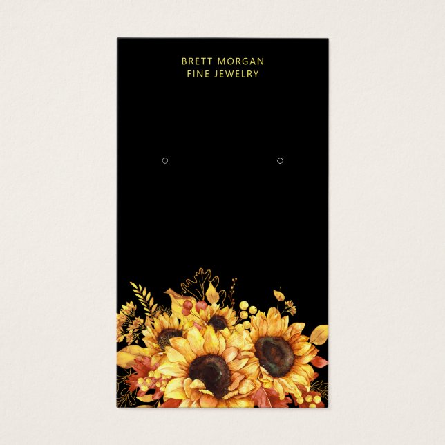Chic Sonnenblumen Gold Black Earring Display Cards (Vorderseite)