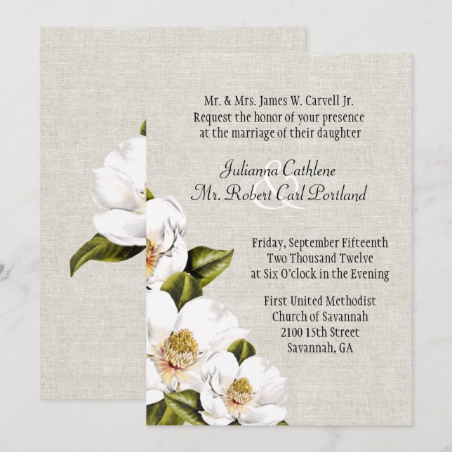 Chic Southern Belle Magnolias Hochzeit Einladung (Vorne/Hinten)