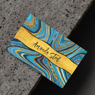Chic Sparkle Glitzer Marmor Art Blue Gold Monogram Magnetische Visitenkarte
