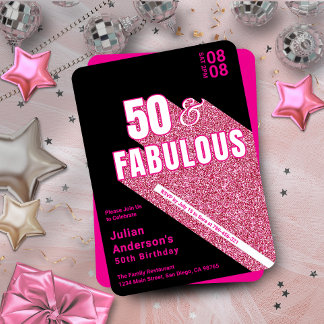 Chic Sparkling Black & Pink Fabulous 50. Geburtsta Einladung