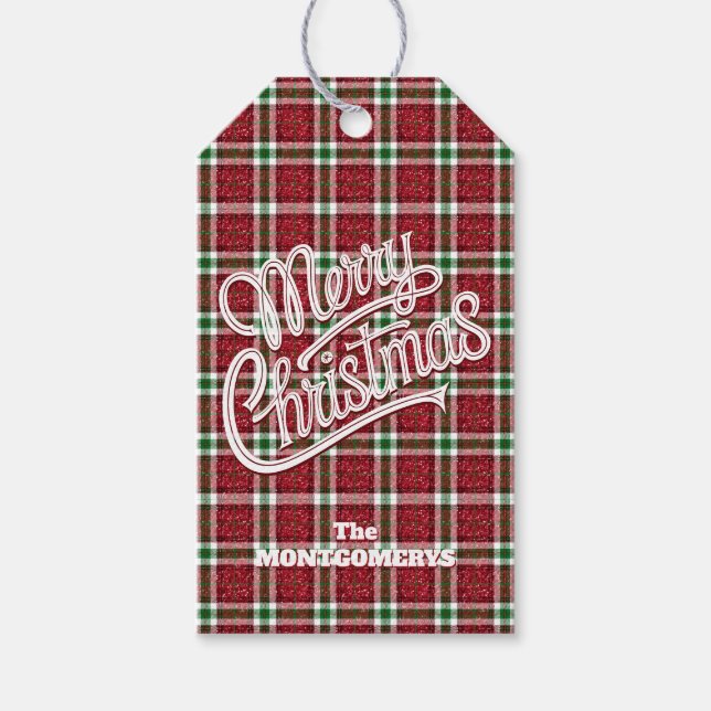 Chic Sparkly Plaid Christmas  Geschenkanhänger (Vorderseite)