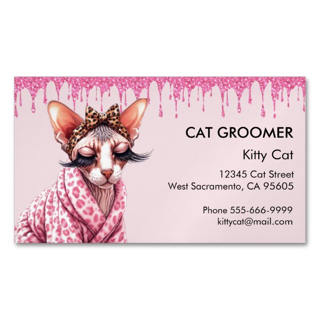 Chic Sphynx Cat Service Pink Glitzer Drift Magnetische Visitenkarte (Vorderseite)