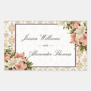 Chic Spring Bouquets & Gold Glitzer Hochzeit Rechteckiger Aufkleber