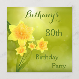 Chic Spring Daffodils Bokeh 80. Geburtstagsparty Einladung