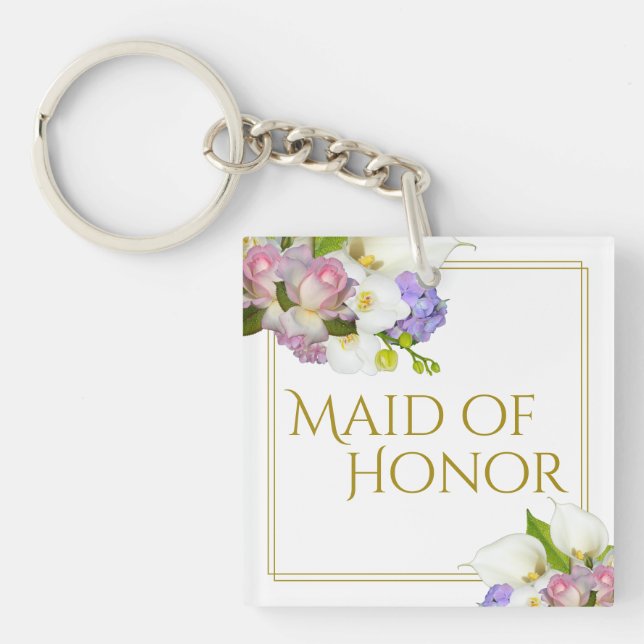 Chic Spring Floral Trauzeugin Gastgeschenk Hochzei Schlüsselanhänger (Vorderseite)