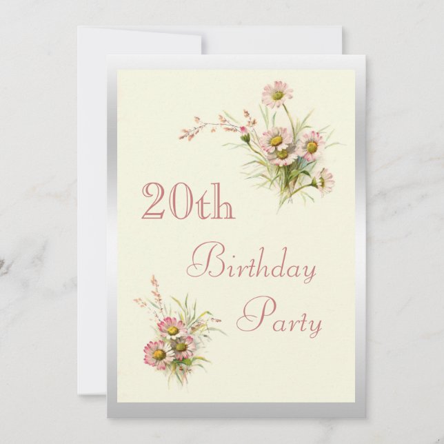 Chic Spring Flowers 20. Geburtstag Einladung (Vorderseite)
