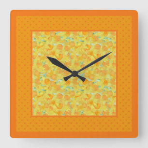 Chic Square Wall Clock, Affodils und Polka Docks Quadratische Wanduhr